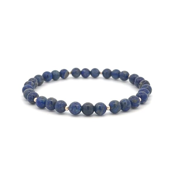 Lapis Lazuli Gemstone Beaded Stretch Bracelet with 14K Gold Accent Bead Handmade - Picture 1 of 7